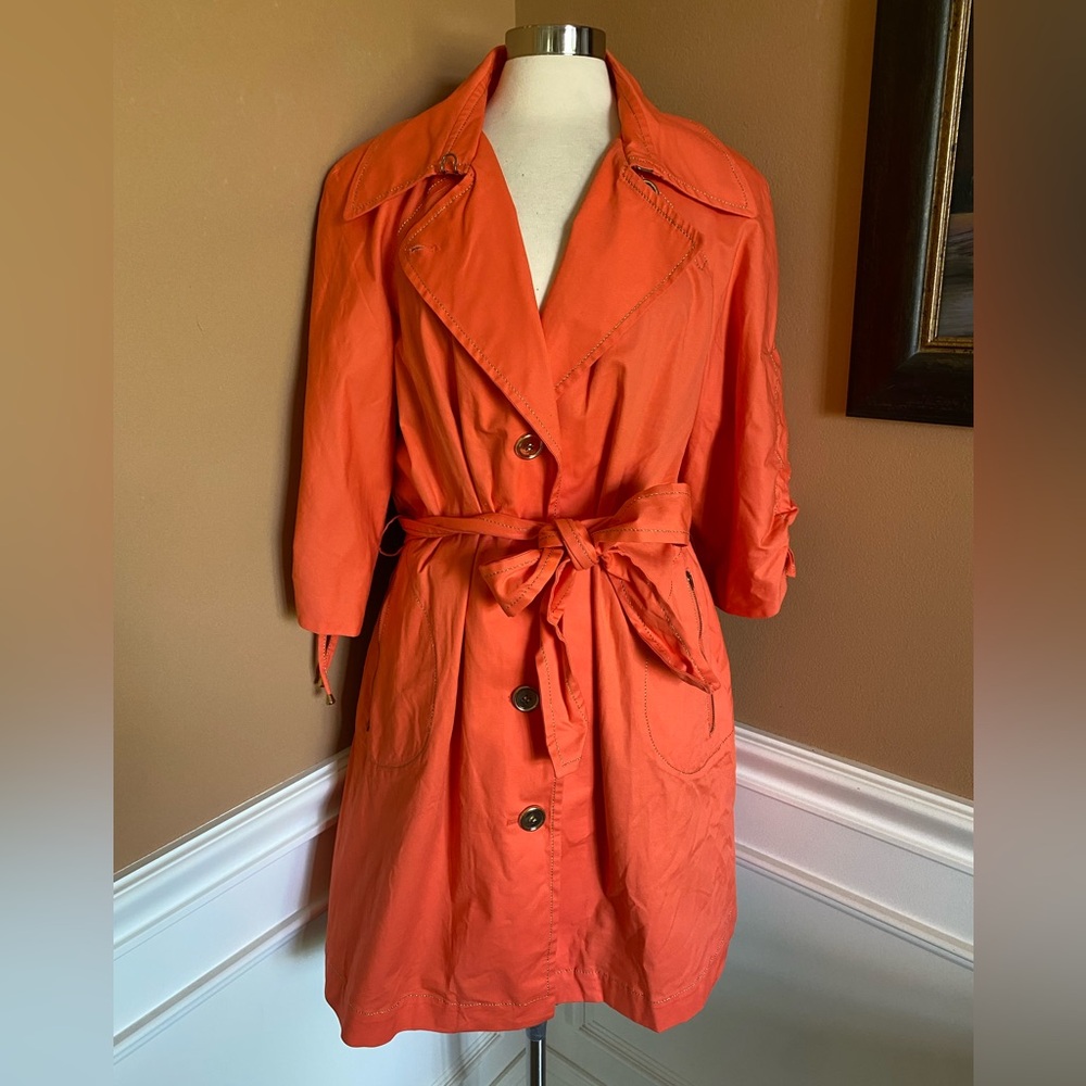 Vintage Orange Trench Coat Sherry Cassin Belted Utility Jacket Womens Size L - Picture 4 of 15